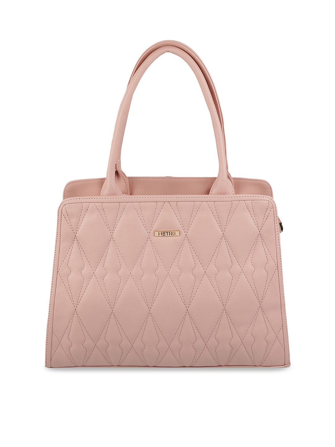 

Metro Textured Structured Handheld Bag with Quilted, Pink