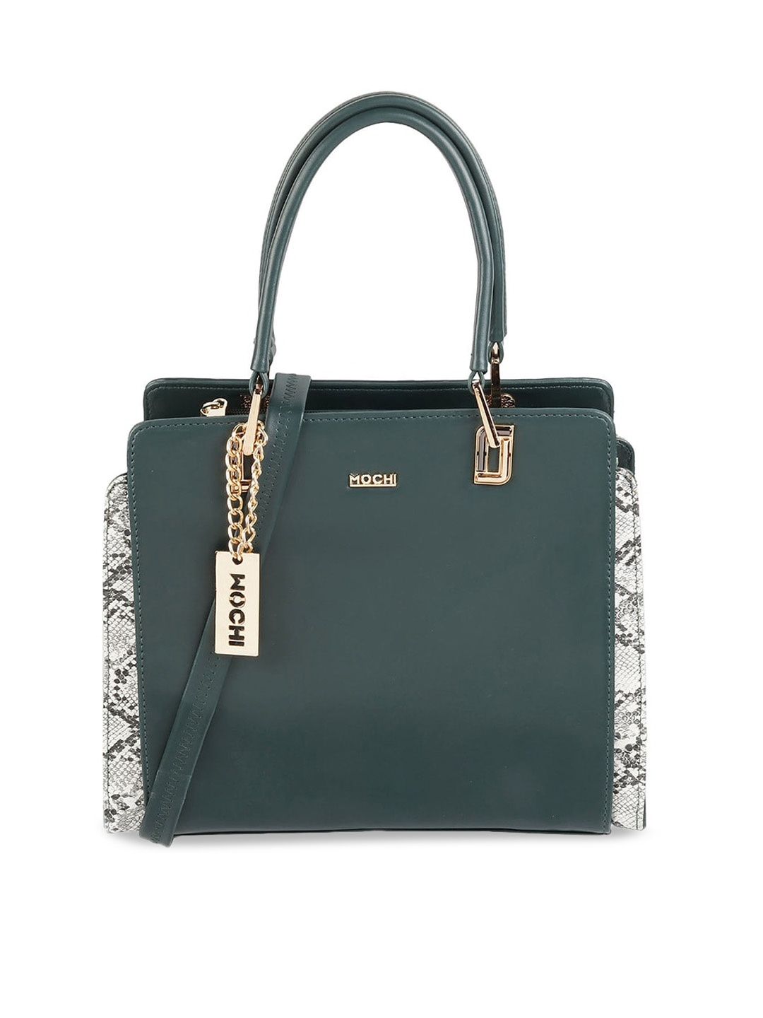 

Mochi Animal Printed Structured Handheld Bag With Tasselled, Green