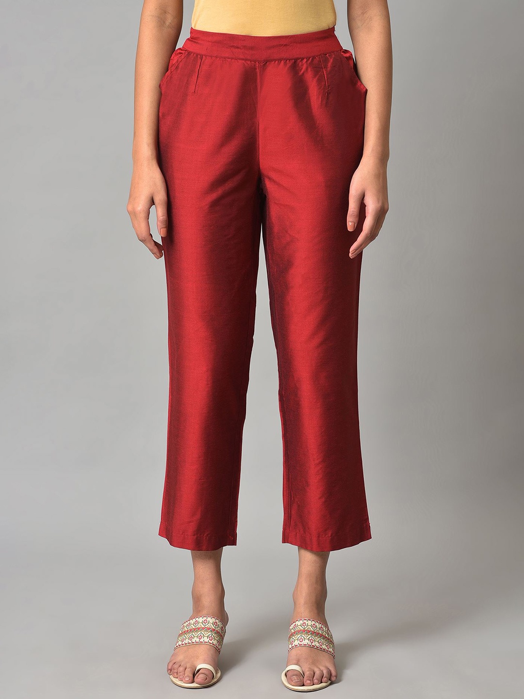 

W Women Regular Fit Cigarette Trousers, Red