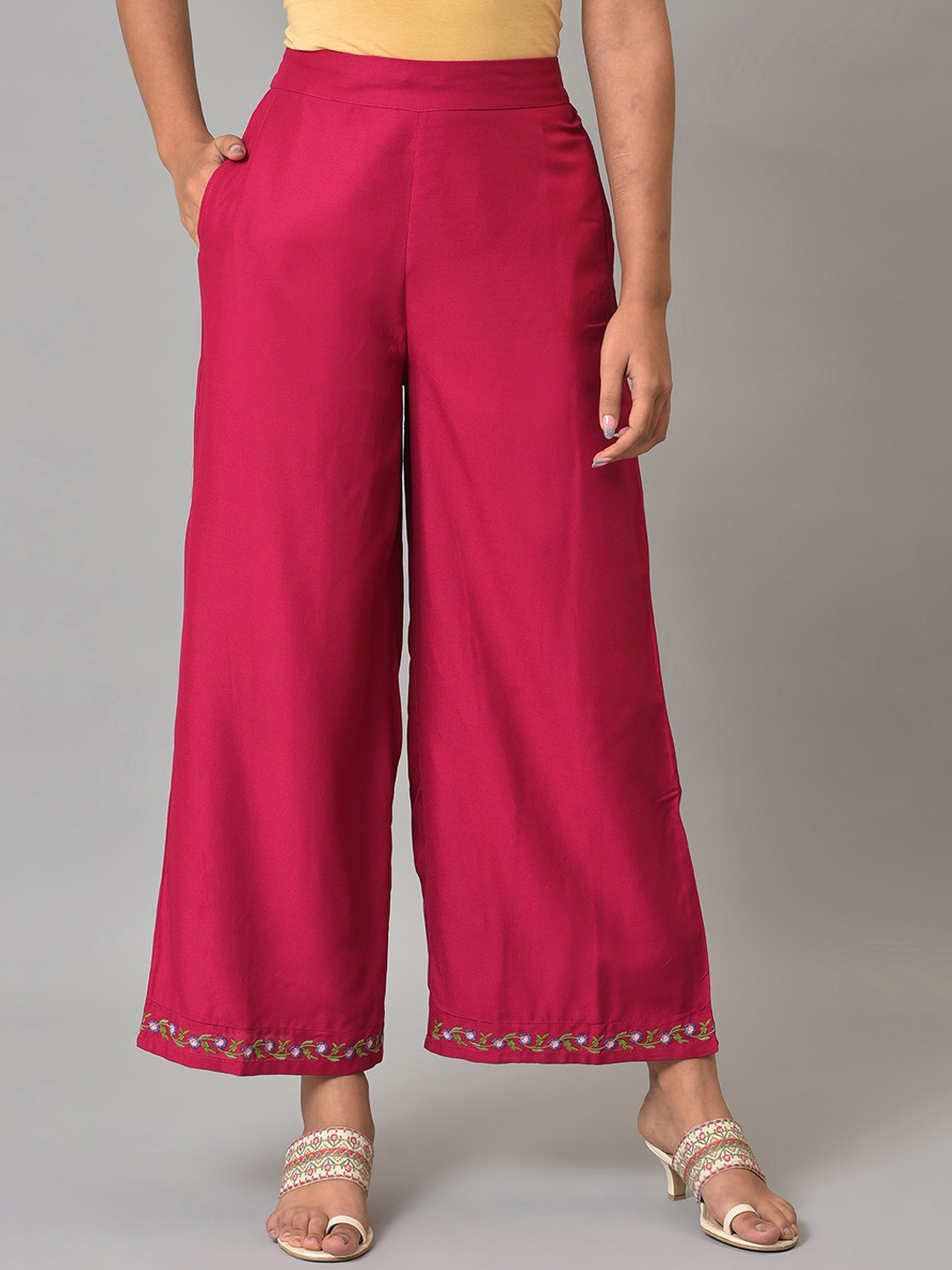 

W Women Straight Fit Palazzos, Fuchsia