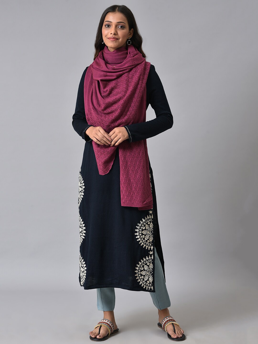

W Women Self Design Acrylic Shawl, Red