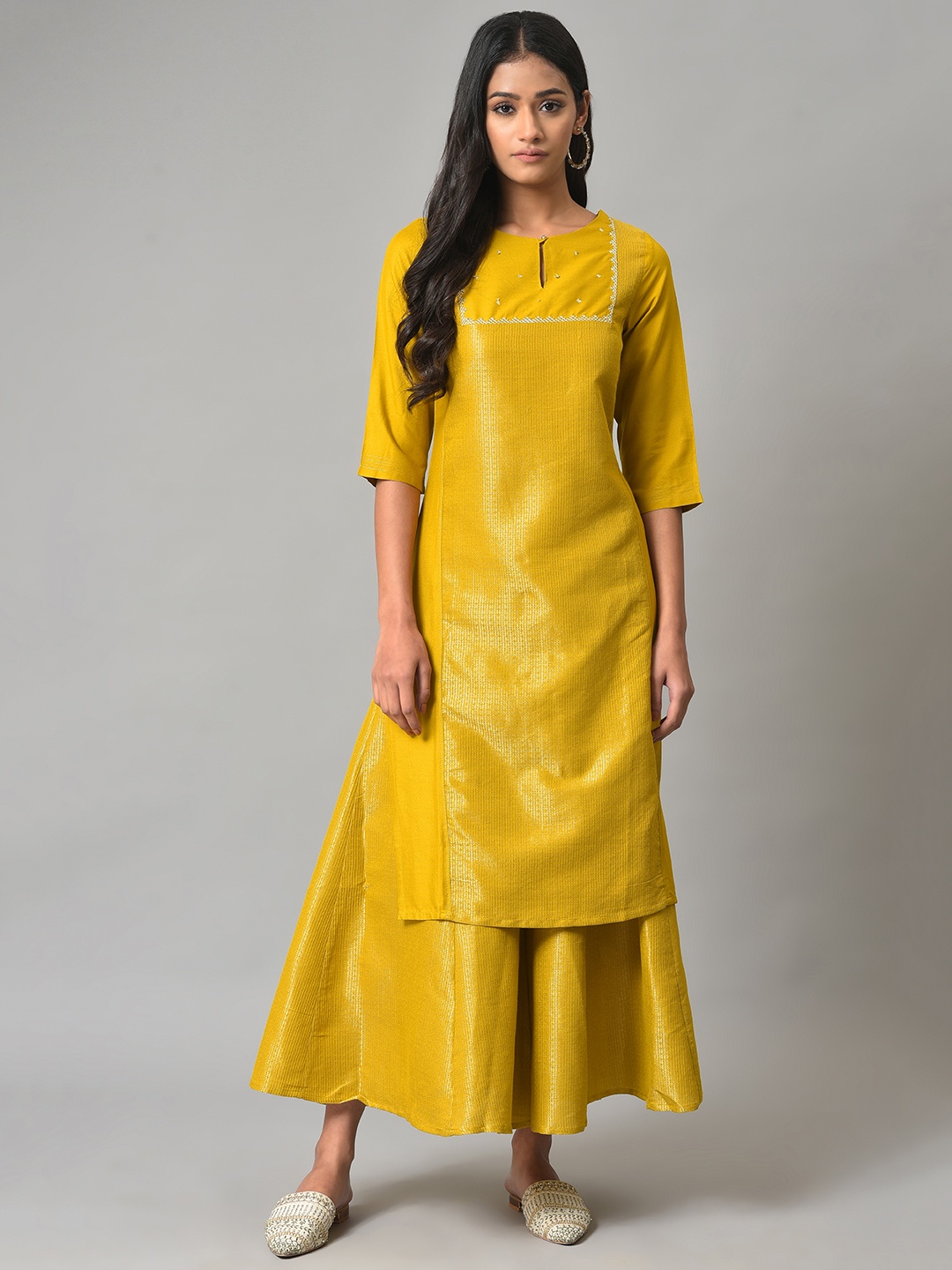 

W Women Flared Ethnic Palazzos, Yellow