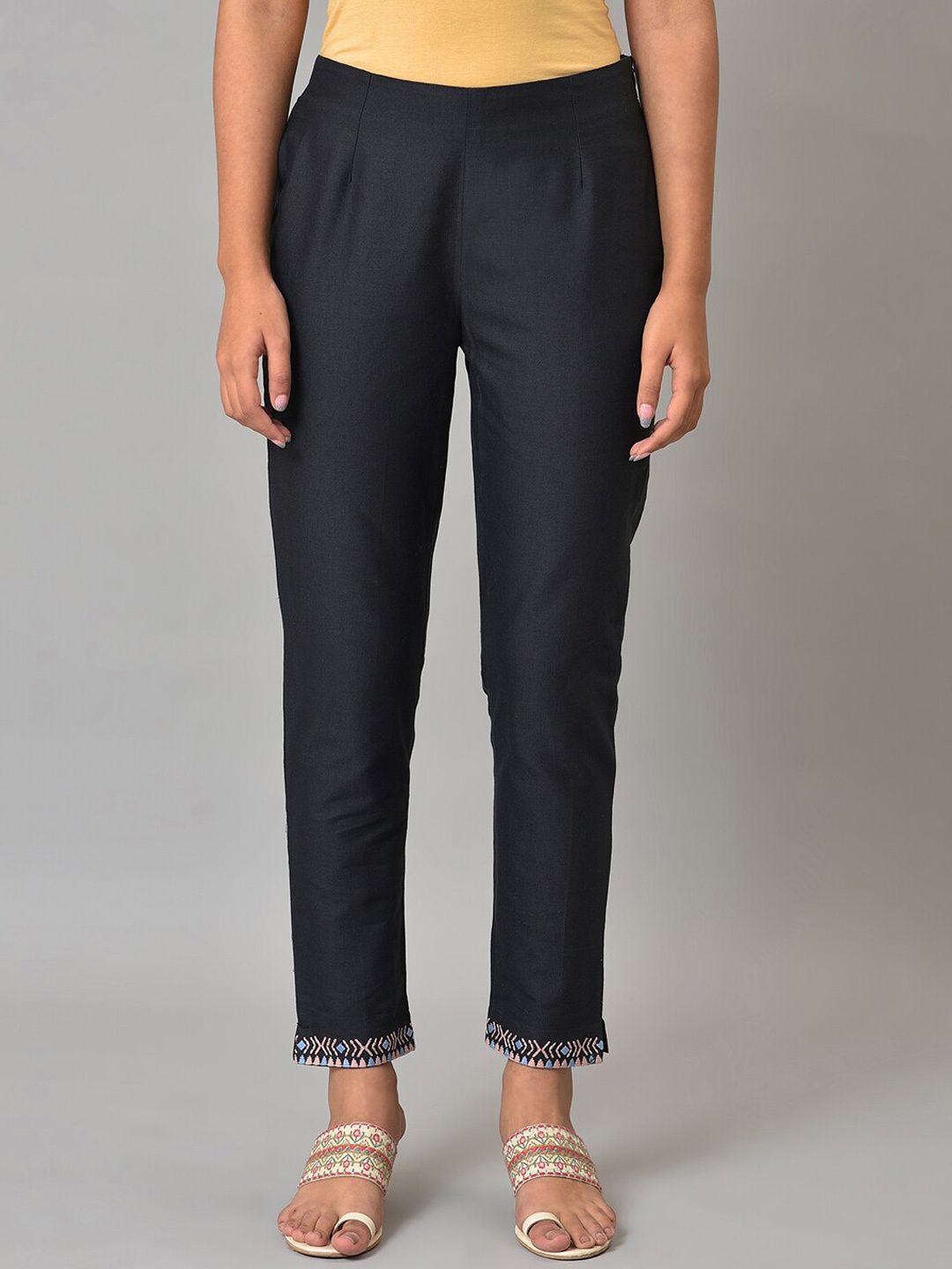 

W Women Regular Fit Cigarette Trousers, Black