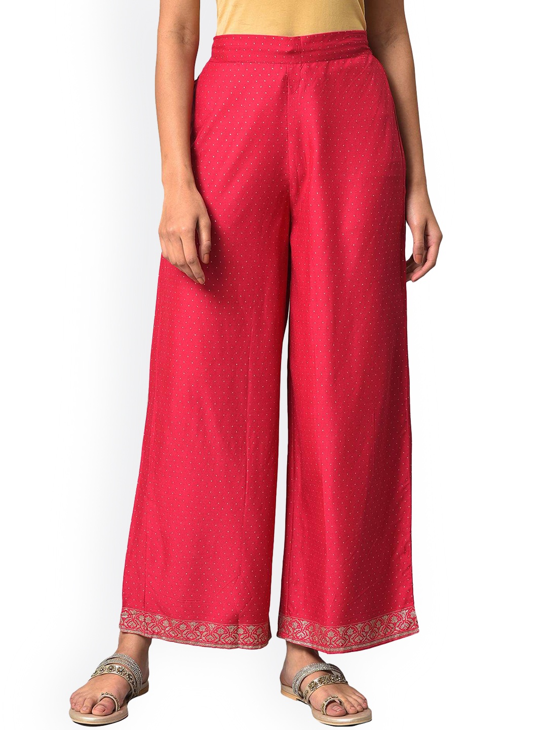 

W Women Ethnic Printed Mid-Rise Straight Palazzos, Fuchsia