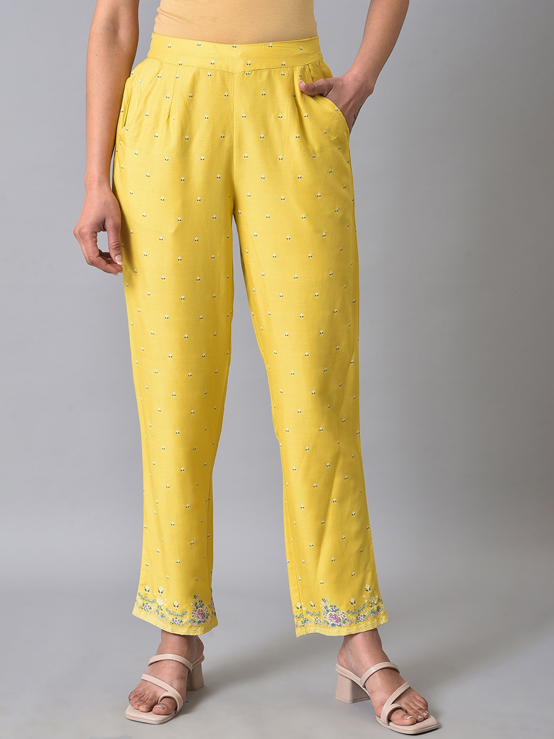 

W Women Slim Fit Cigarette Trousers, Yellow