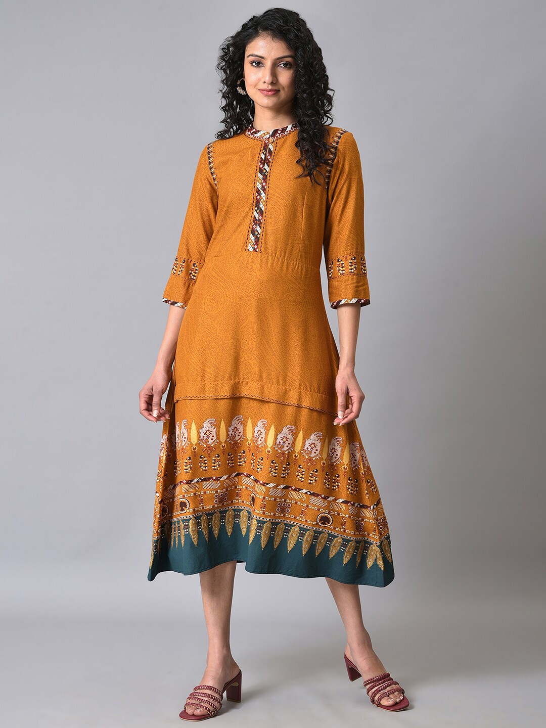 

W Ethnic Motifs A-Line Midi Dress, Yellow