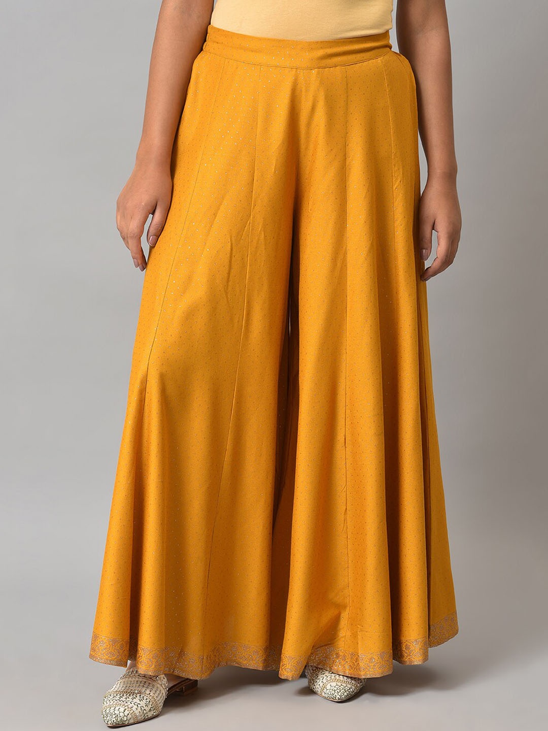 

W Women Flared Ethnic Palazzos, Mustard