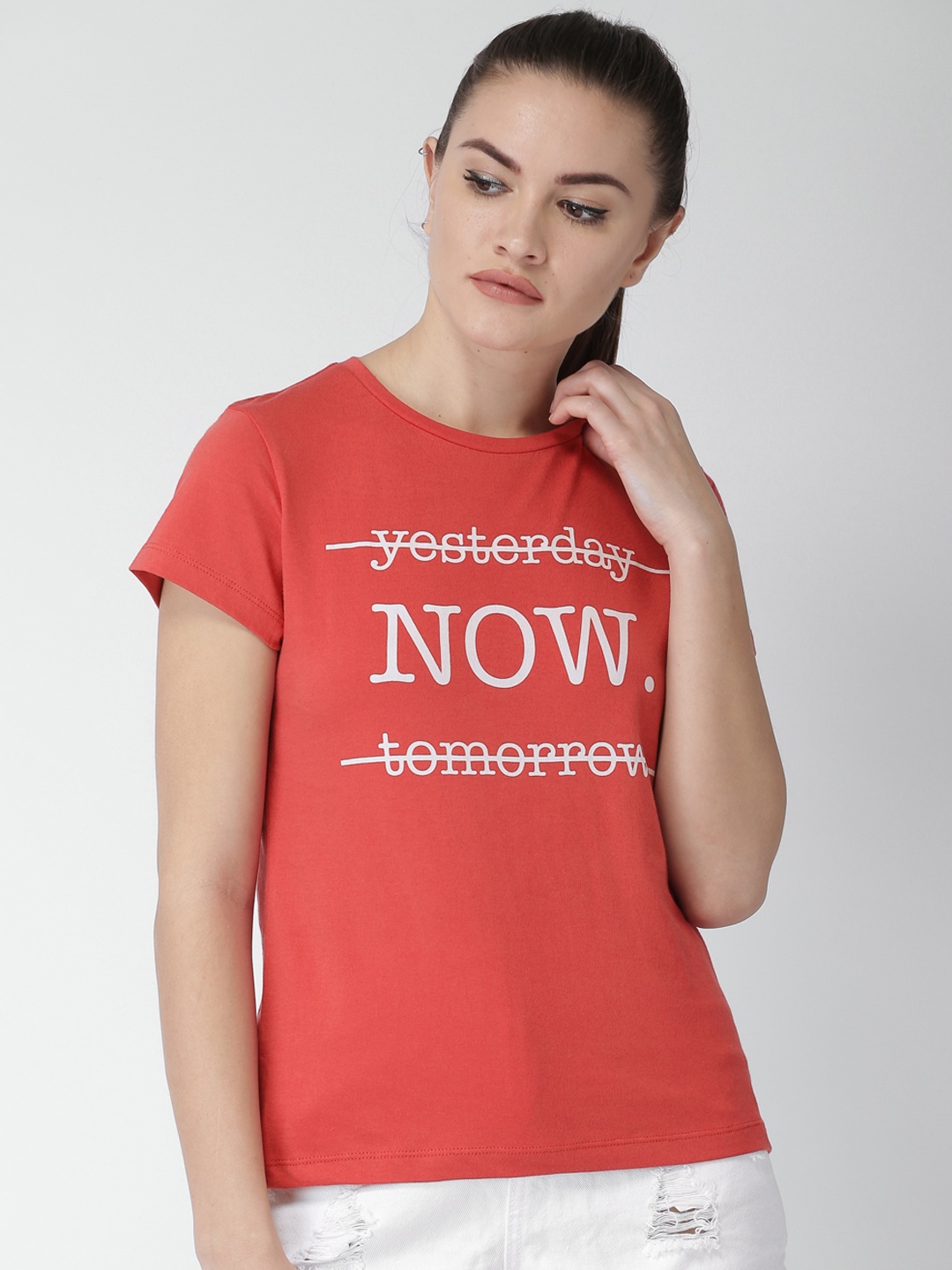 

Mast & Harbour Women Red Printed Round Neck T-shirt