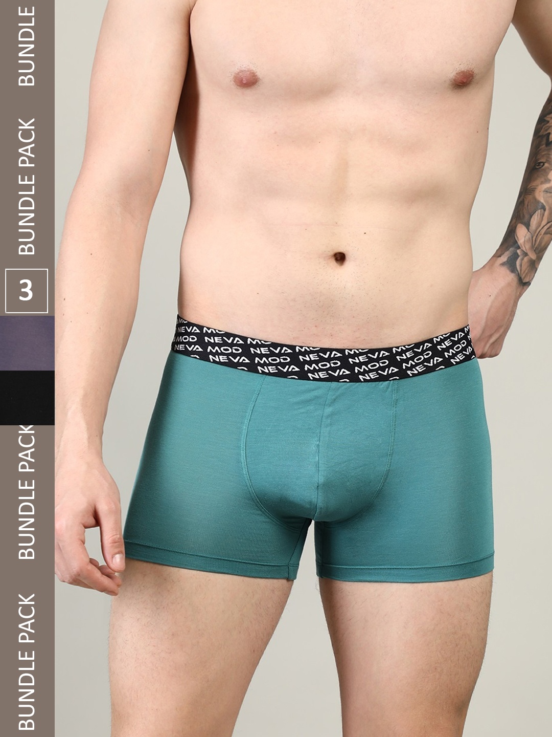 

NEVA Men Pack Of 3 Low-Rise Snug-Fit Trunks, Grey