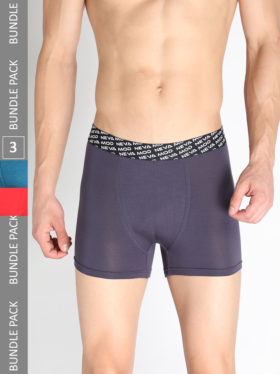 

NEVA Men Pack Of 3 Low-Rise Snug-Fit Trunks, Blue