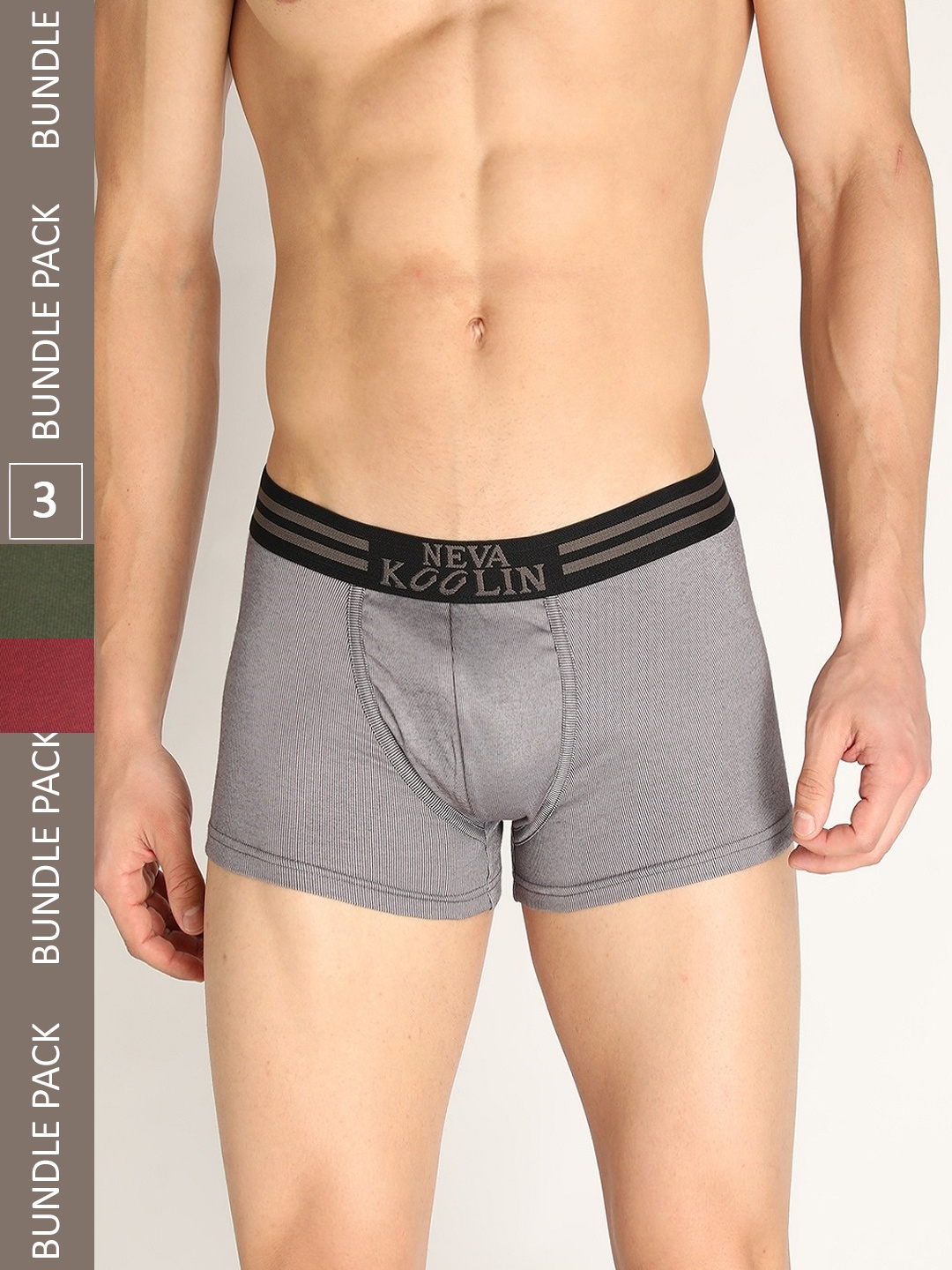 

NEVA Men Pack Of 3 Low-Rise Trunks, Olive