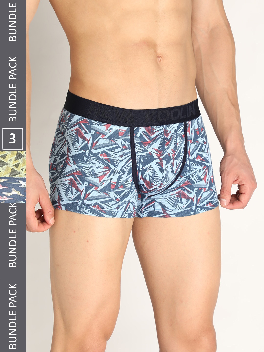 

NEVA Men Pack Of 3 Printed Low-Rise Trunks, Green