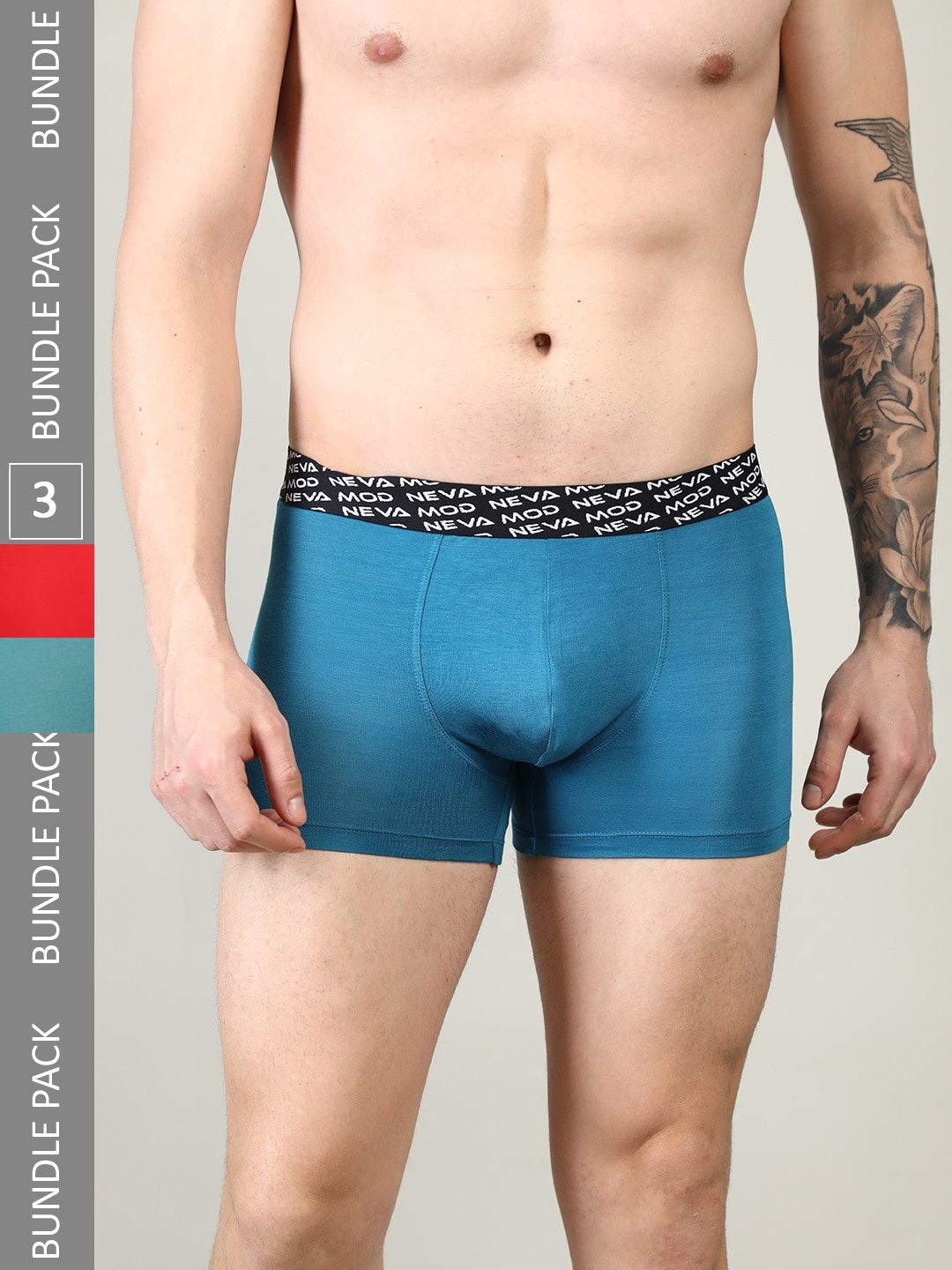 

NEVA Men Pack Of 3 Low-Rise Snug-Fit Trunks, Red
