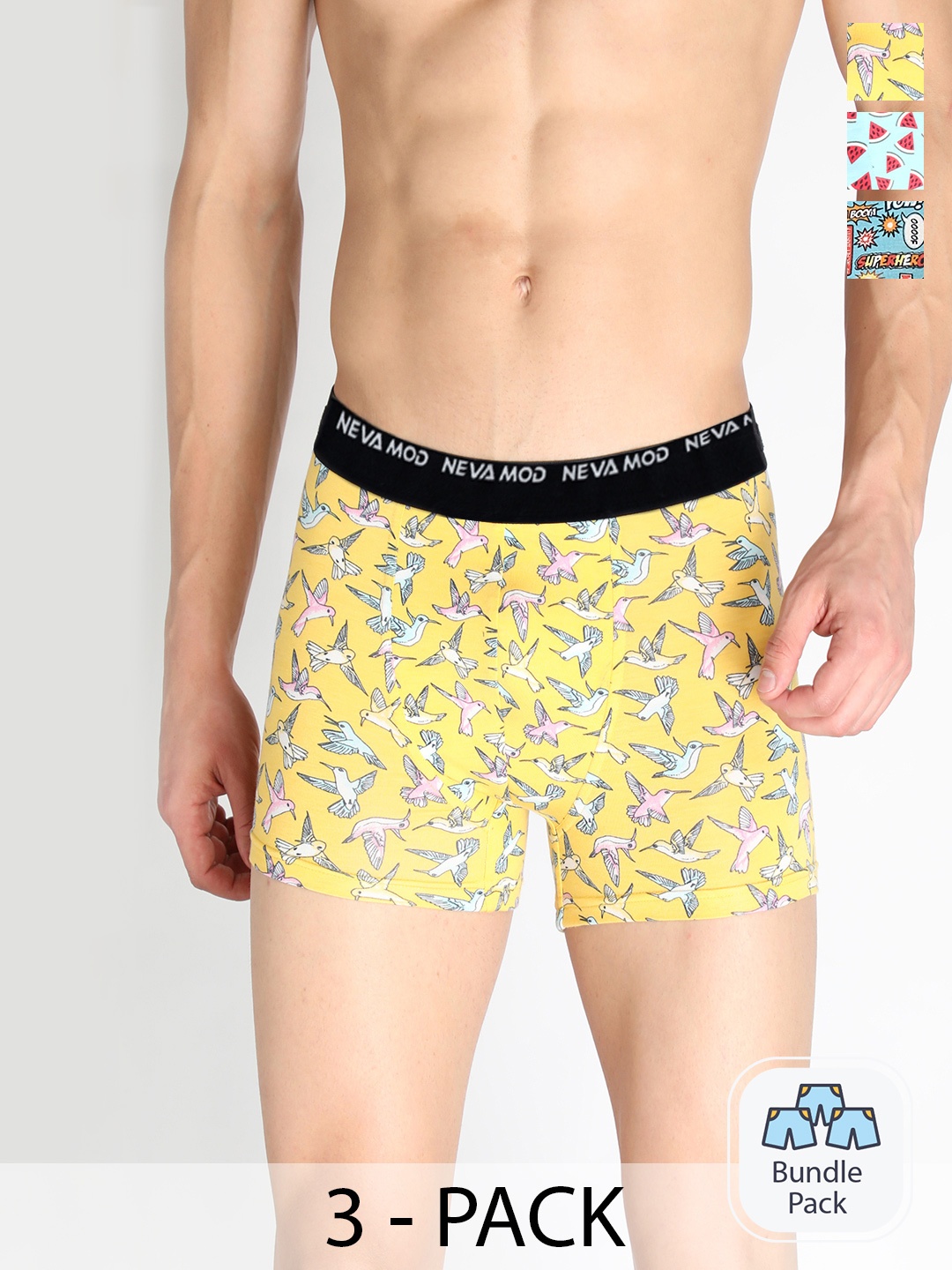 

NEVA Men Pack Of 3 Low-Rise Snug-Fit Trunks, Yellow