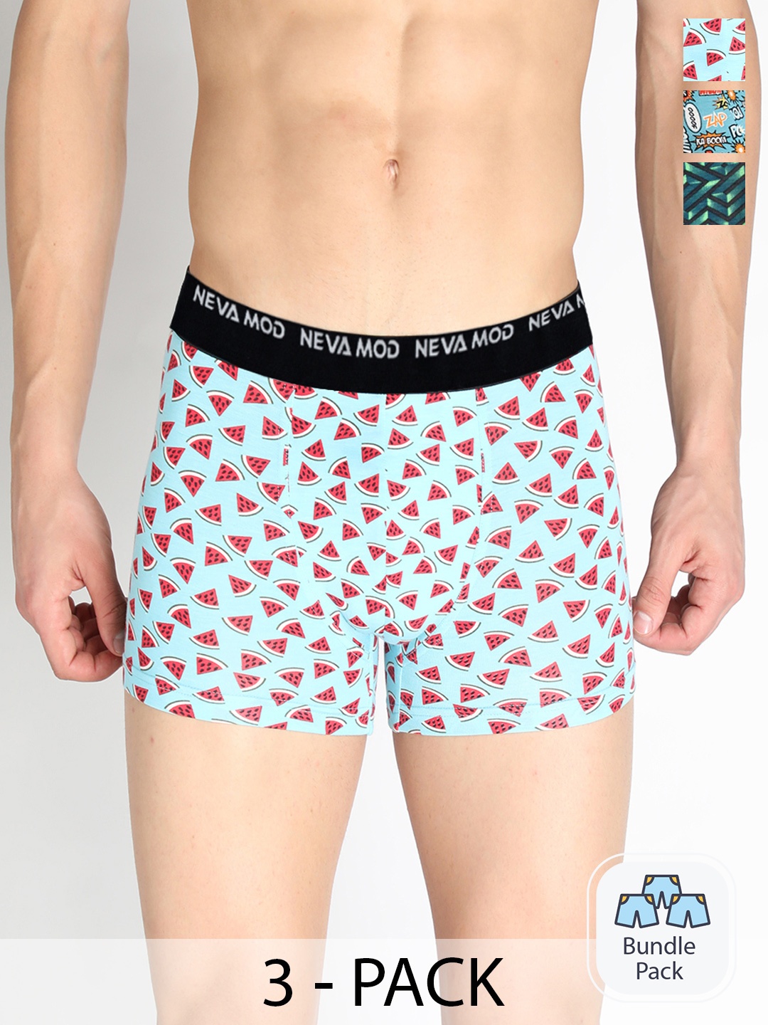 

NEVA Men Pack Of 3 Printed Trunks, Sea green