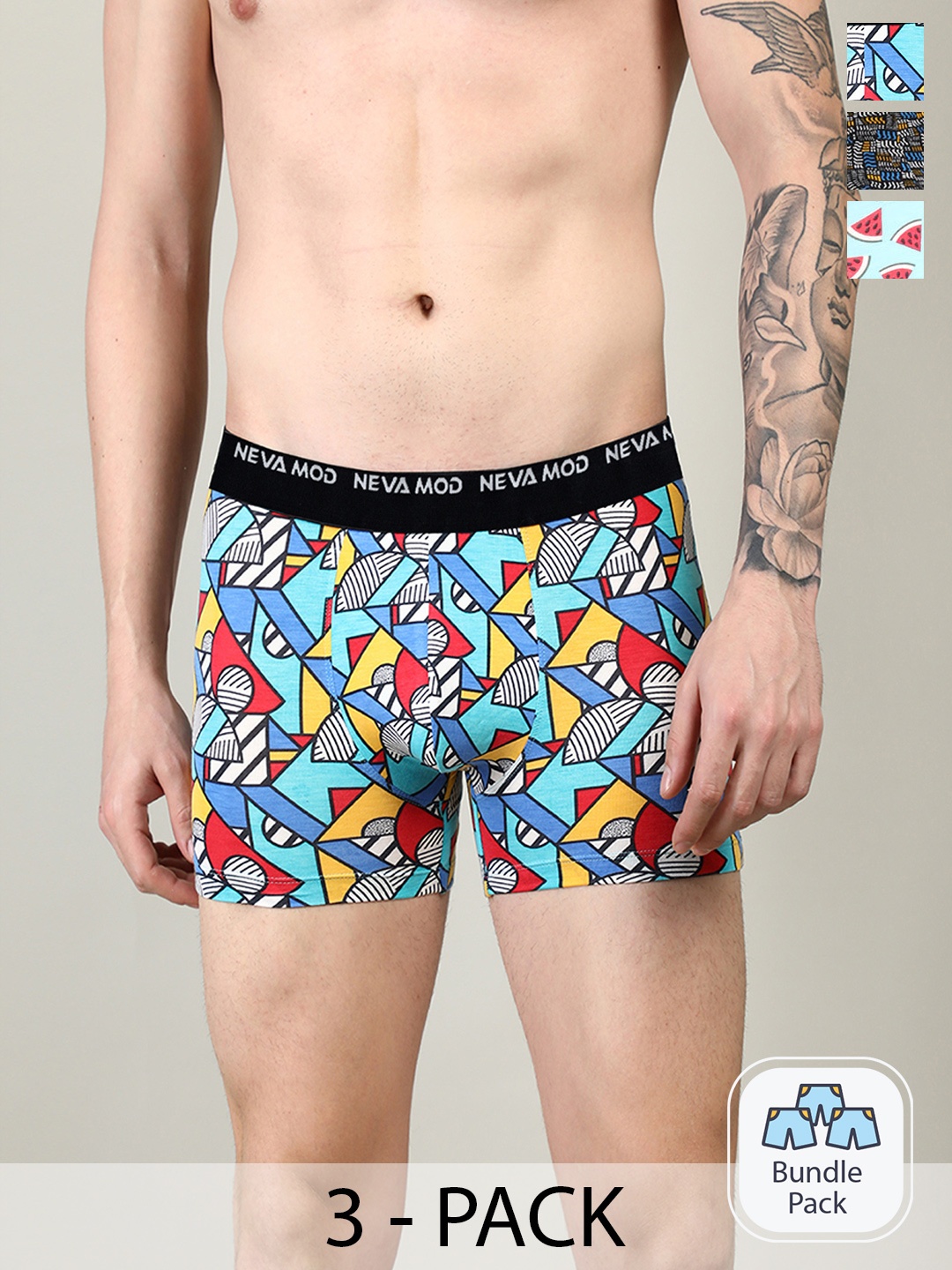 

NEVA Men Pack Of 3 Printed Trunks, Blue