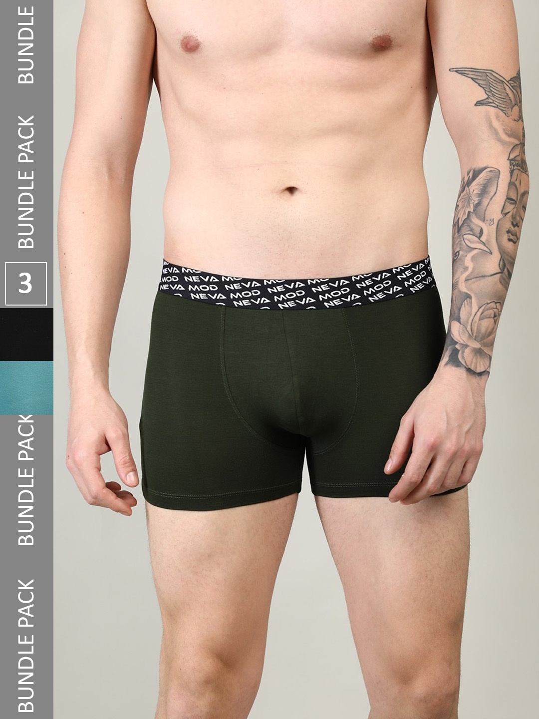 

NEVA Men Pack Of 3 Low-Rise Snug-Fit Trunks, Black
