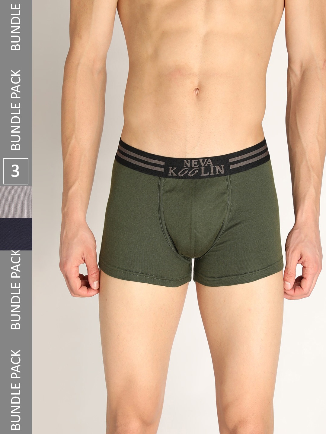 

NEVA Men Pack Of 3 Low-Rise Trunks, Olive