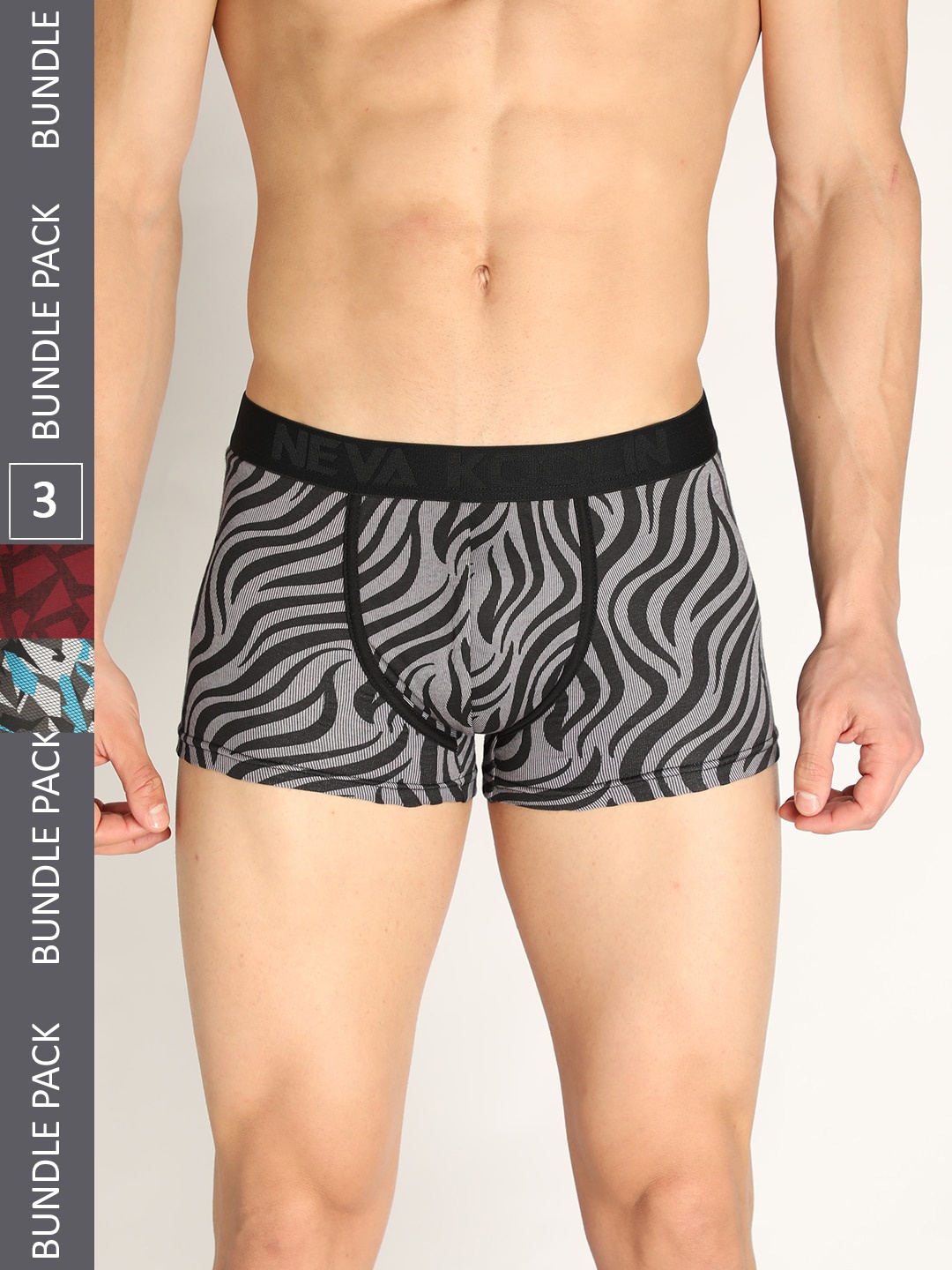 

NEVA Men Pack Of 3 Printed Trunks, Grey