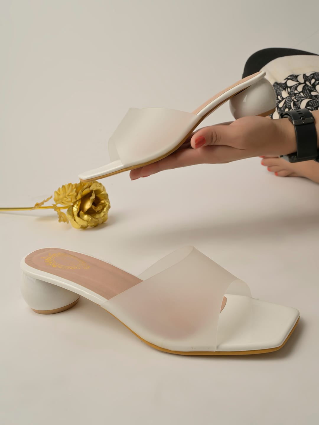 

Shoetopia Open Toe Block Heels, White