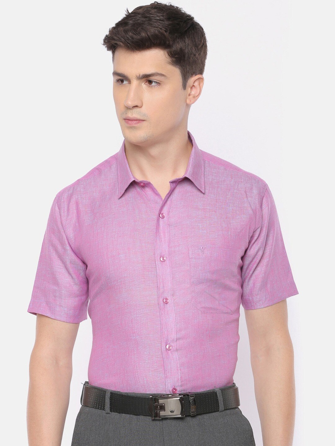 

Ramraj Spread Collar Slim Fit Linen Formal Shirt, Purple