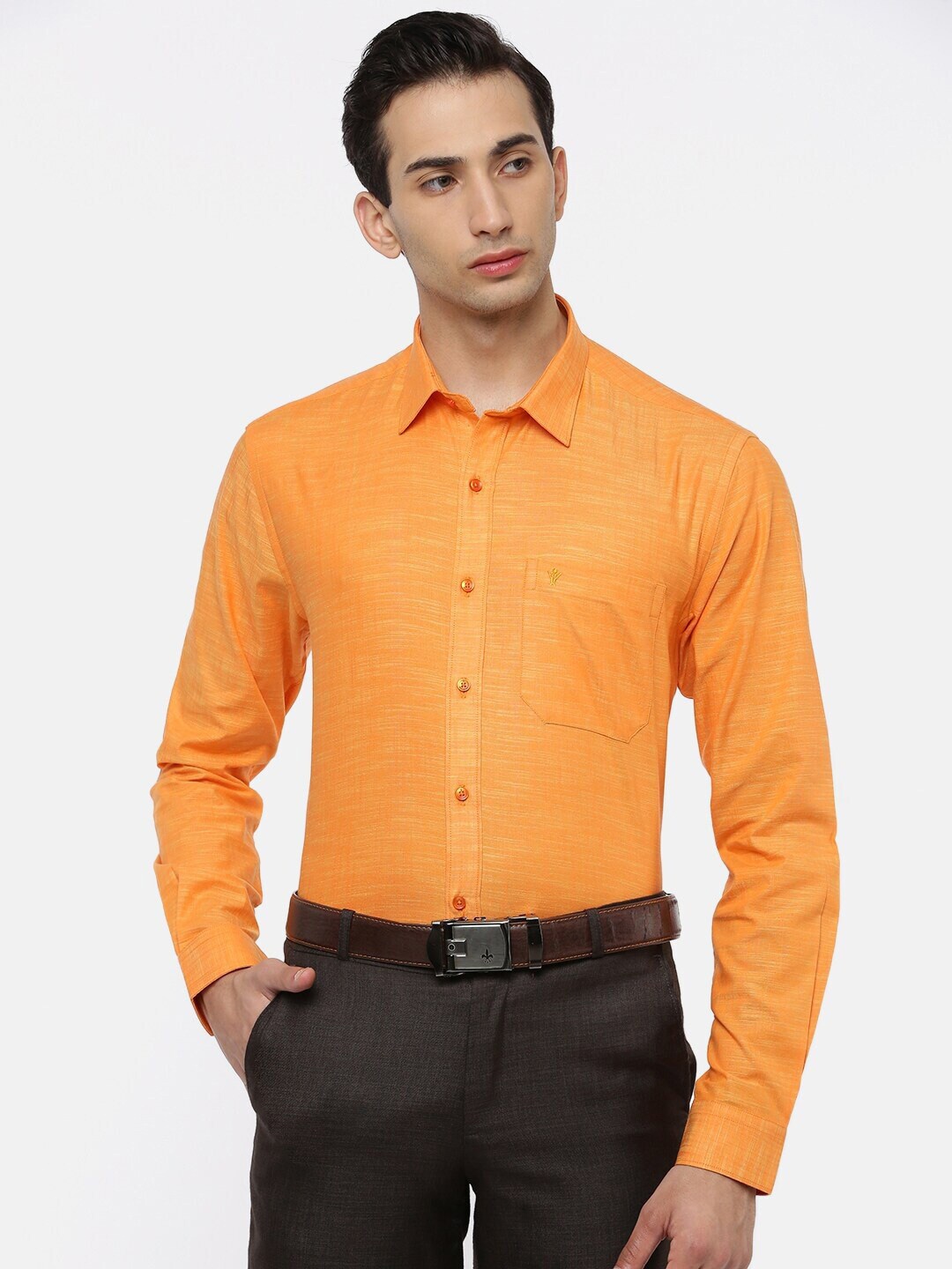 

Ramraj Plus Size Spread Collar Slim Fit Pure Cotton Formal Shirt, Orange