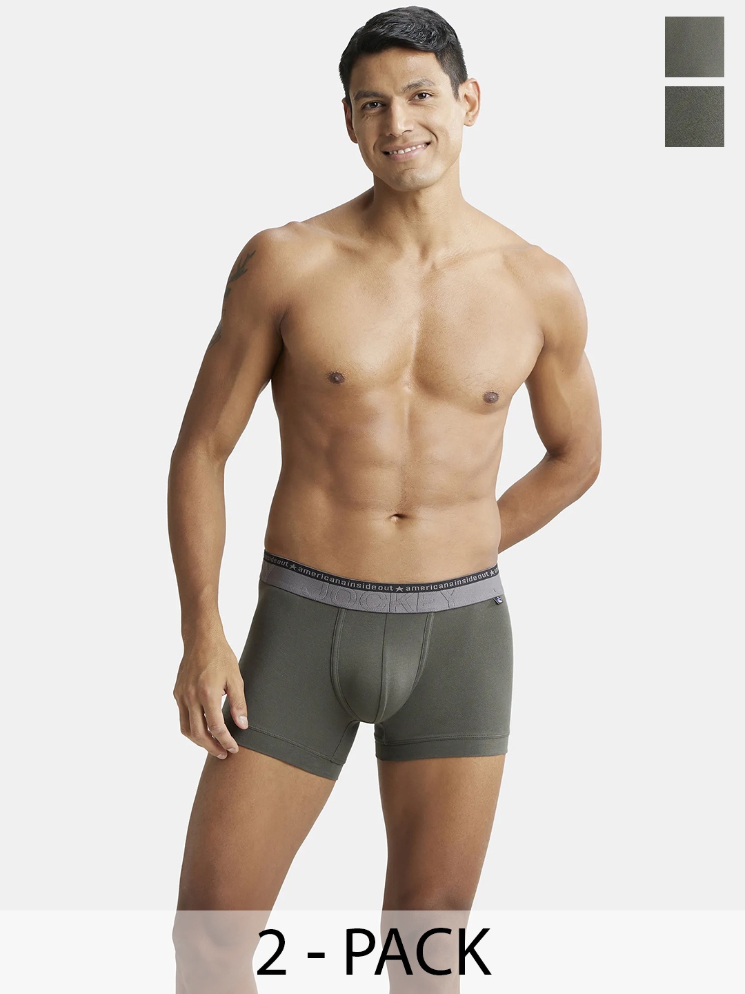 

Pack Of 2 Super Combed Cotton Stretch Solid Trunk with Ultrasoft Waistband-US60, Olive