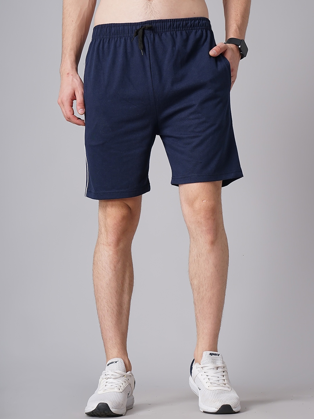 

MADSTO Plus Size Men Slim Fit Cotton Sports Shorts, Navy blue