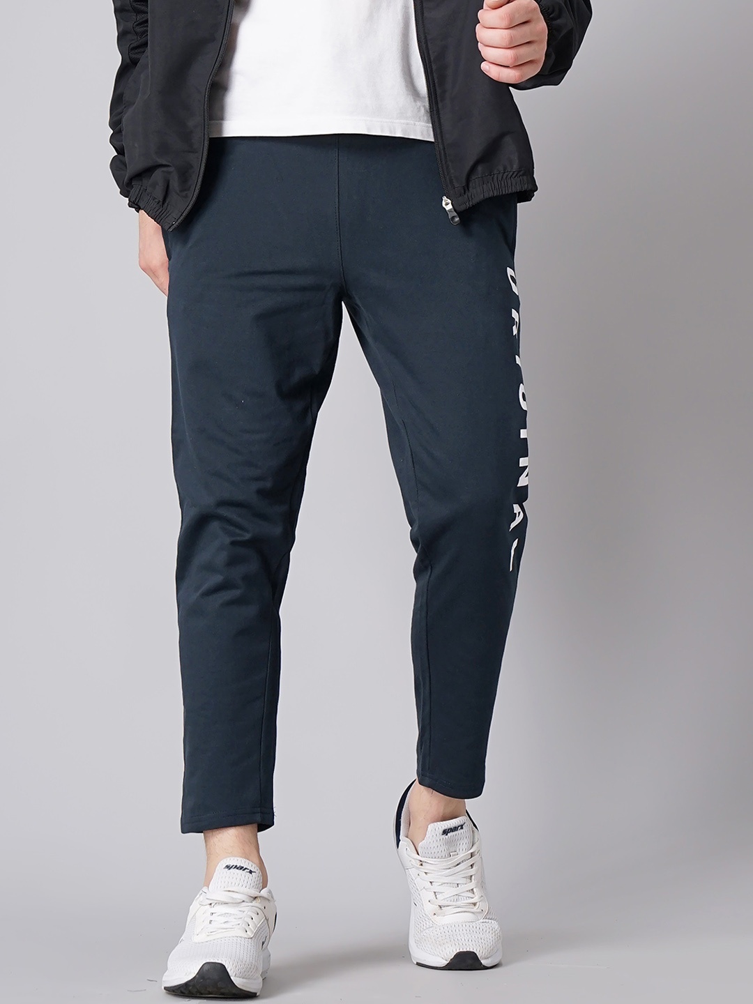 

MADSTO Men Slim Fit Cotton Track Pants, Navy blue