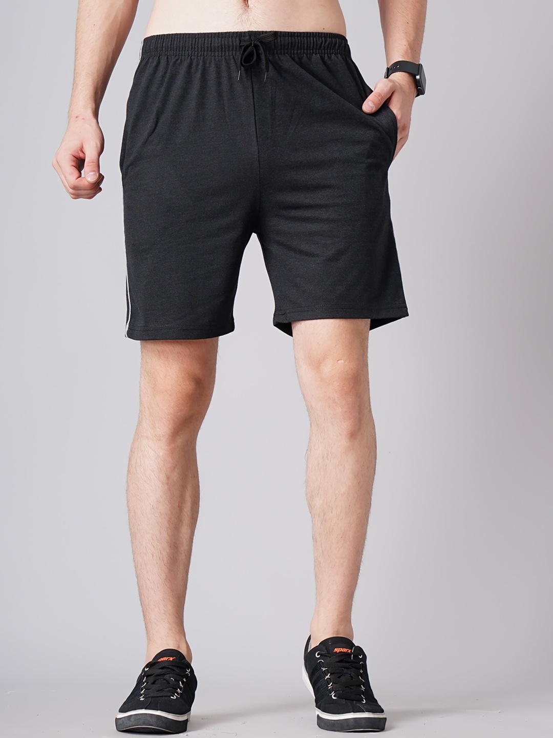 

MADSTO Plus Size Men Grey Slim Fit Cotton Sports Shorts