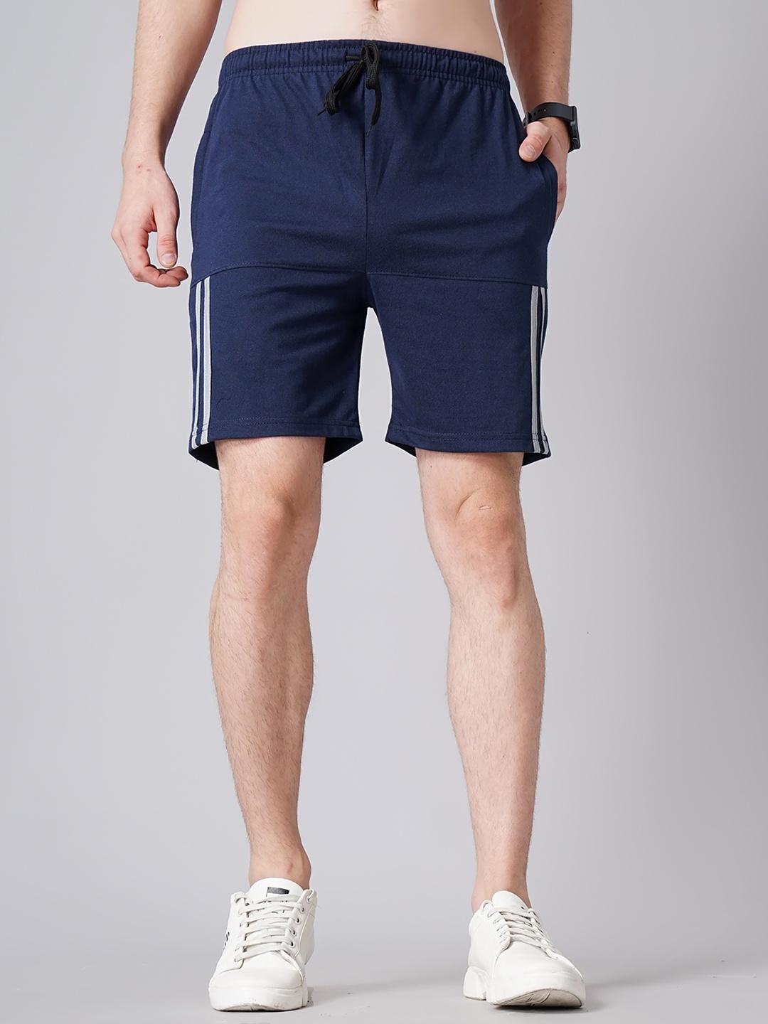 

MADSTO Plus Size Men Slim Fit Cotton Sports Shorts, Navy blue