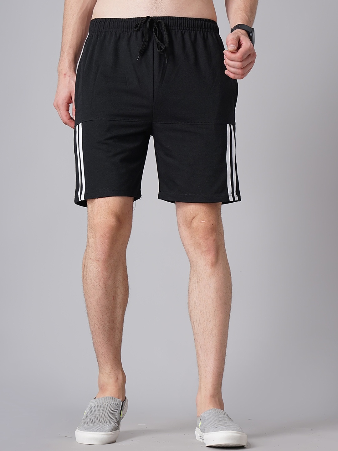 

MADSTO Men Plus Size Men Slim Fit Cotton Sports Shorts, Black