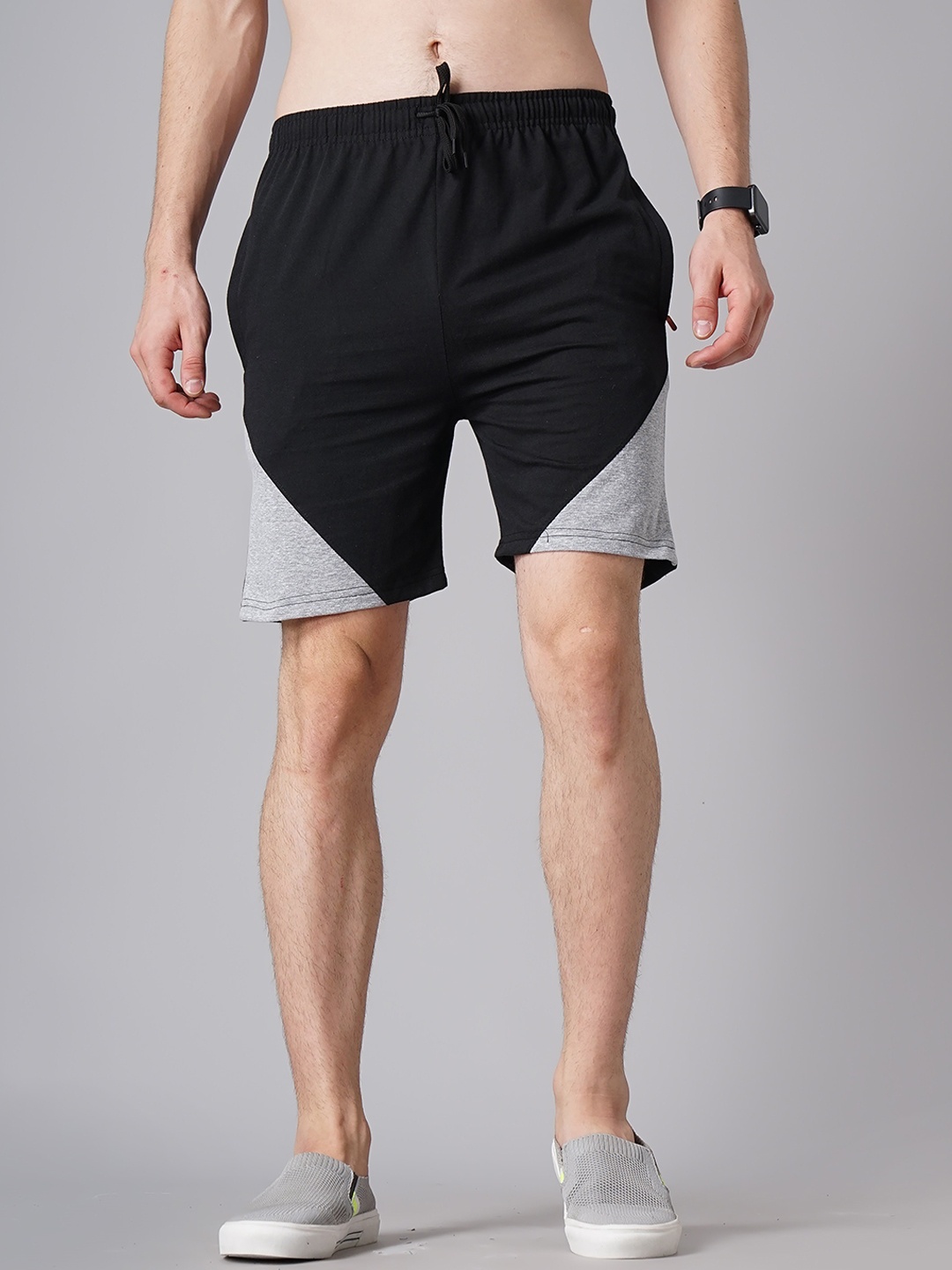 MADSTO Plus Size Men Slim Fit Cotton Sports Shorts, Black