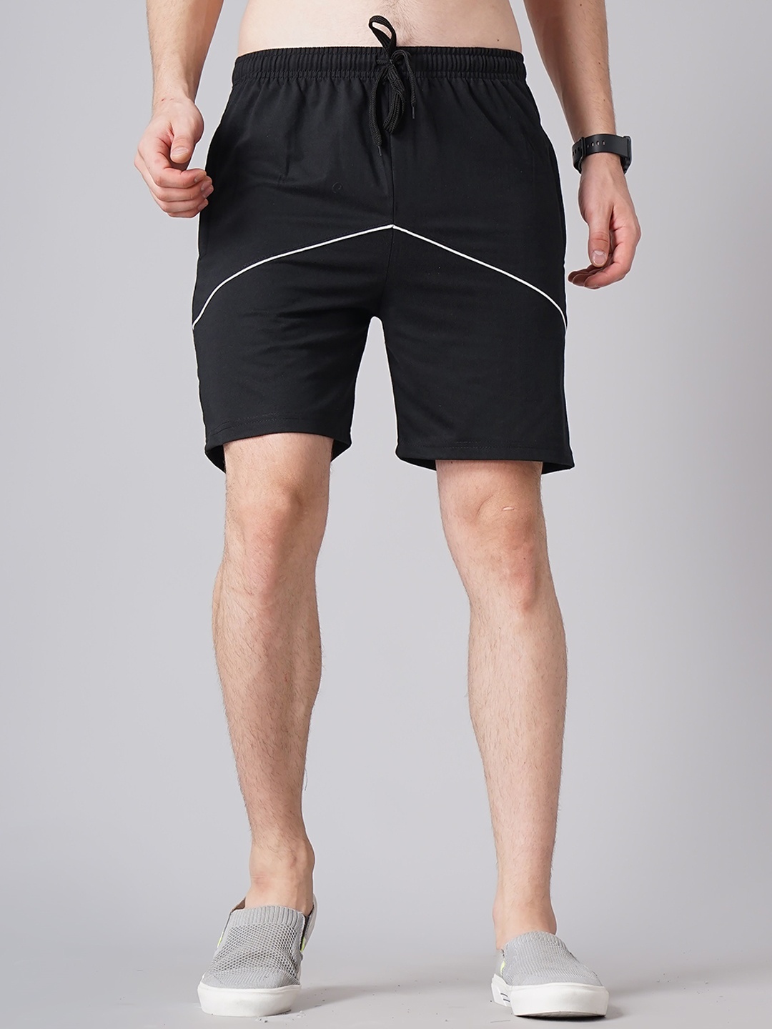 

MADSTO Men Slim Fit Sports Shorts, Black