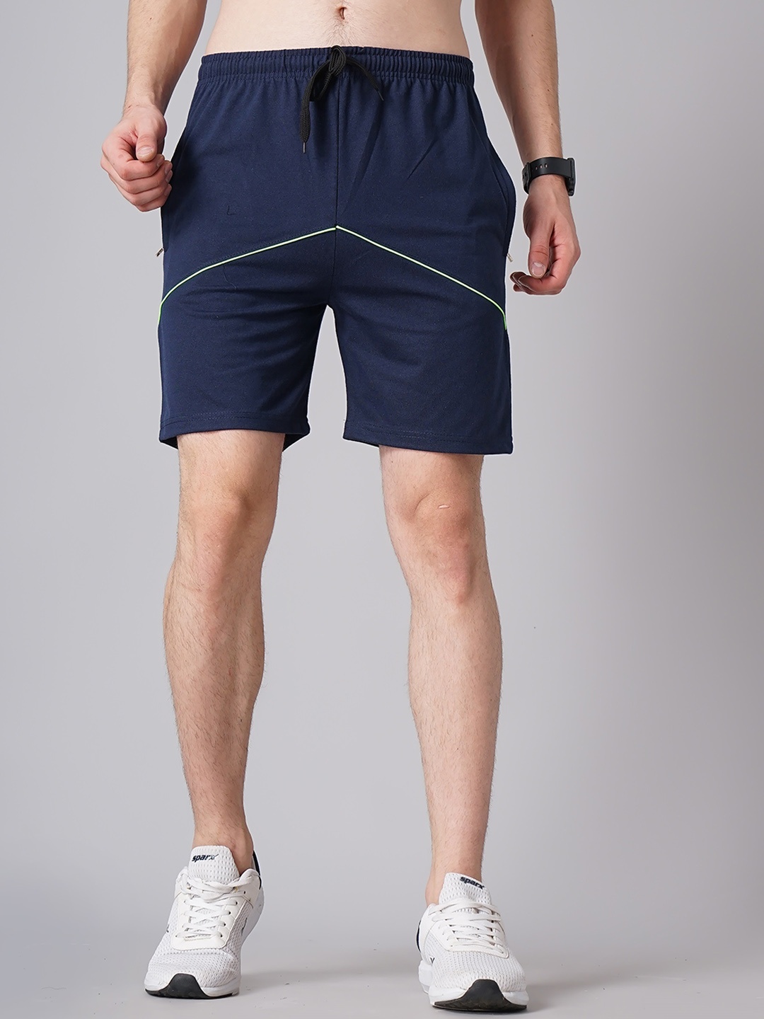 

MADSTO Men Cotton Slim Fit Sports Shorts, Navy blue