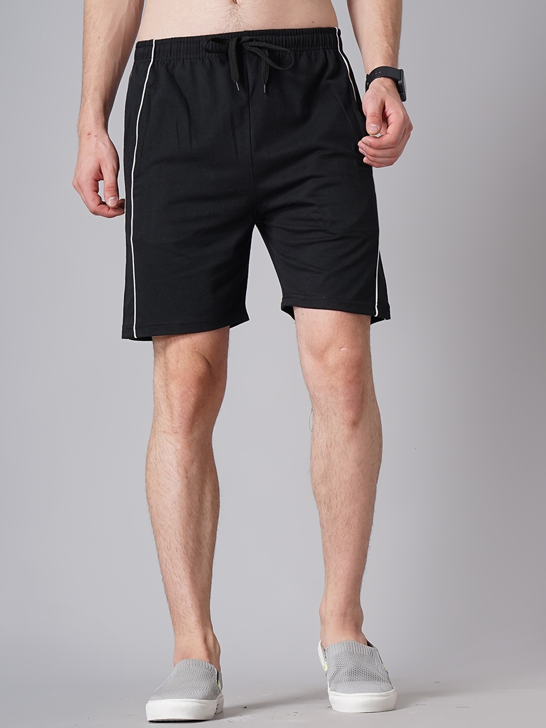 

MADSTO Men Cotton Slim Fit Shorts, Black