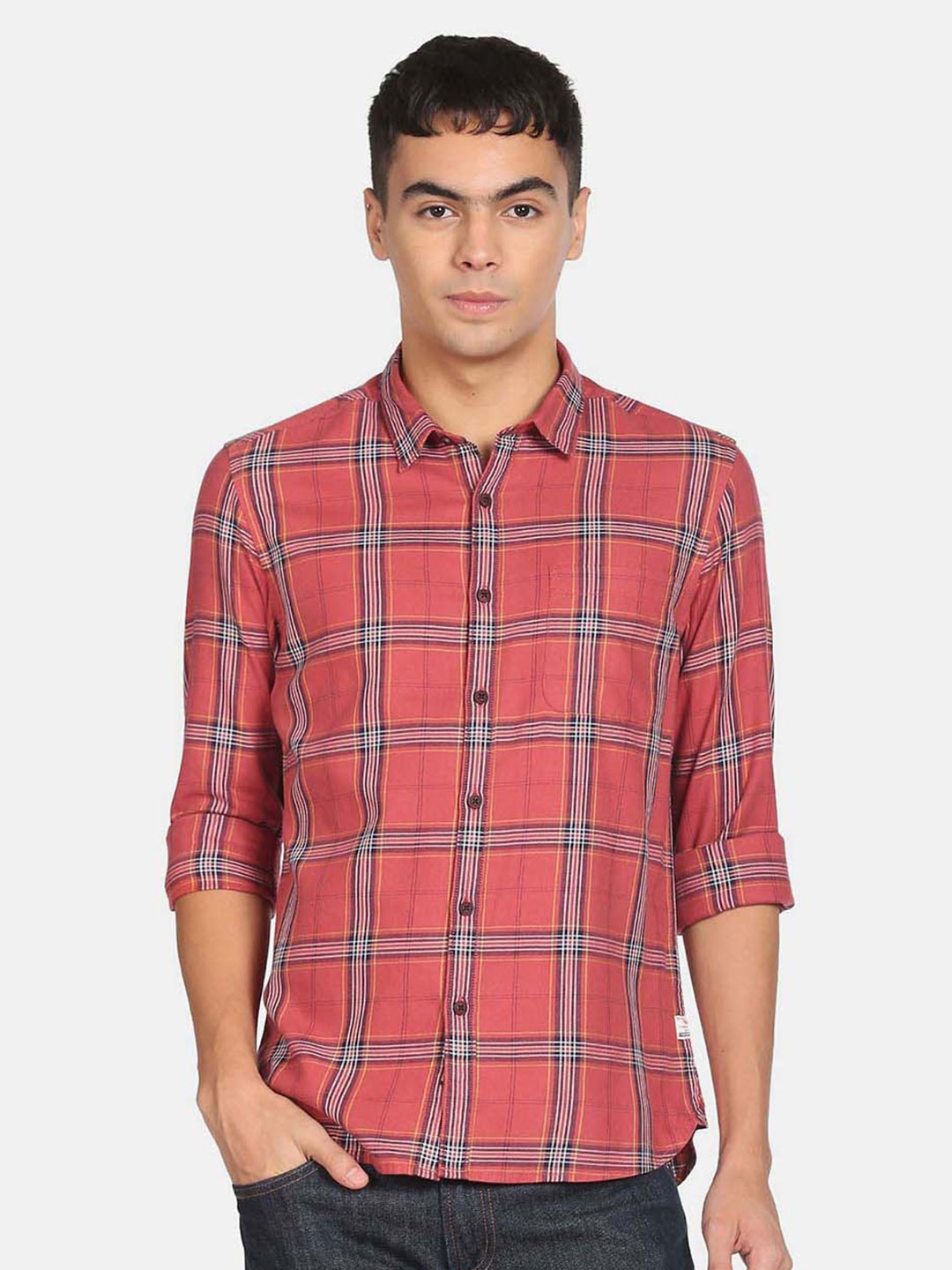 

Flying Machine Tartan Checks Slim Fit Pure Cotton Casual Shirt, Red