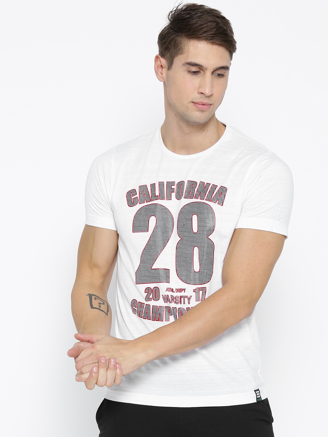 

rock.it Men White Printed Round Neck T-shirt