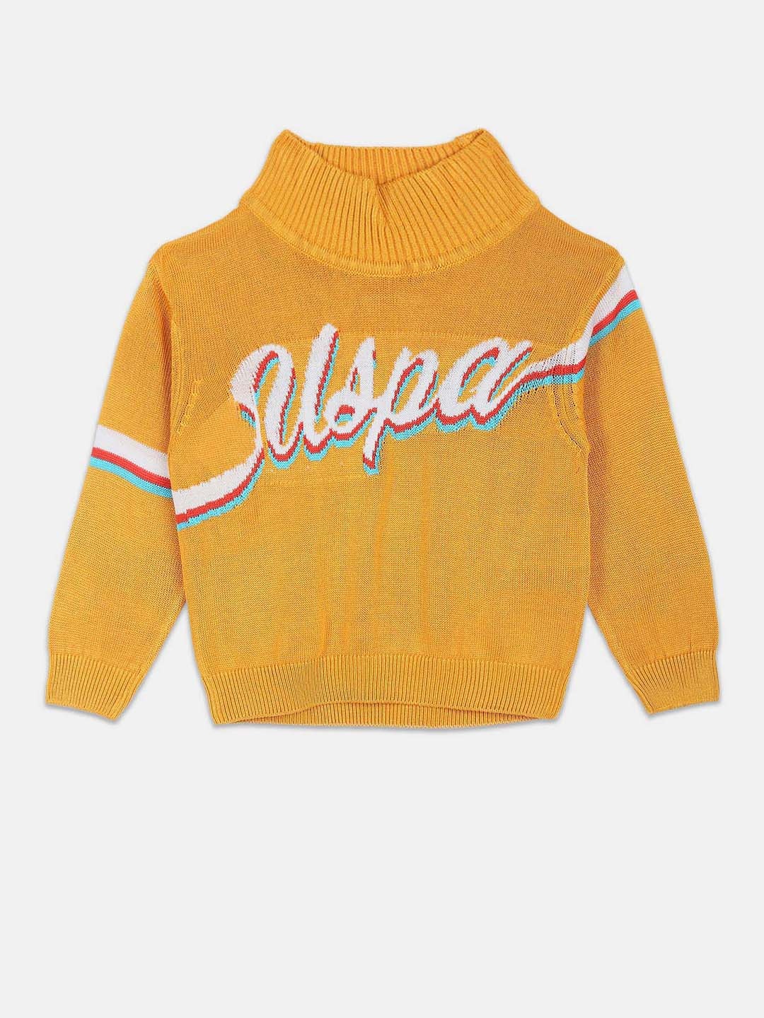 U.S. Polo Assn. Kids Girls Typography Printed High Neck Sweater, Yellow
