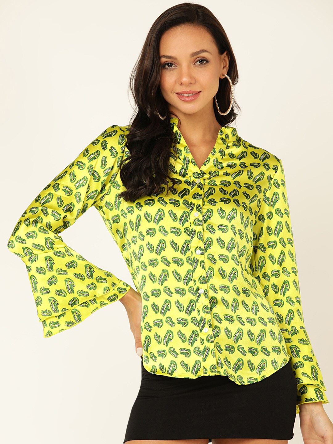 

DODO & MOA Conversational Printed Satin Casual Shirt, Yellow