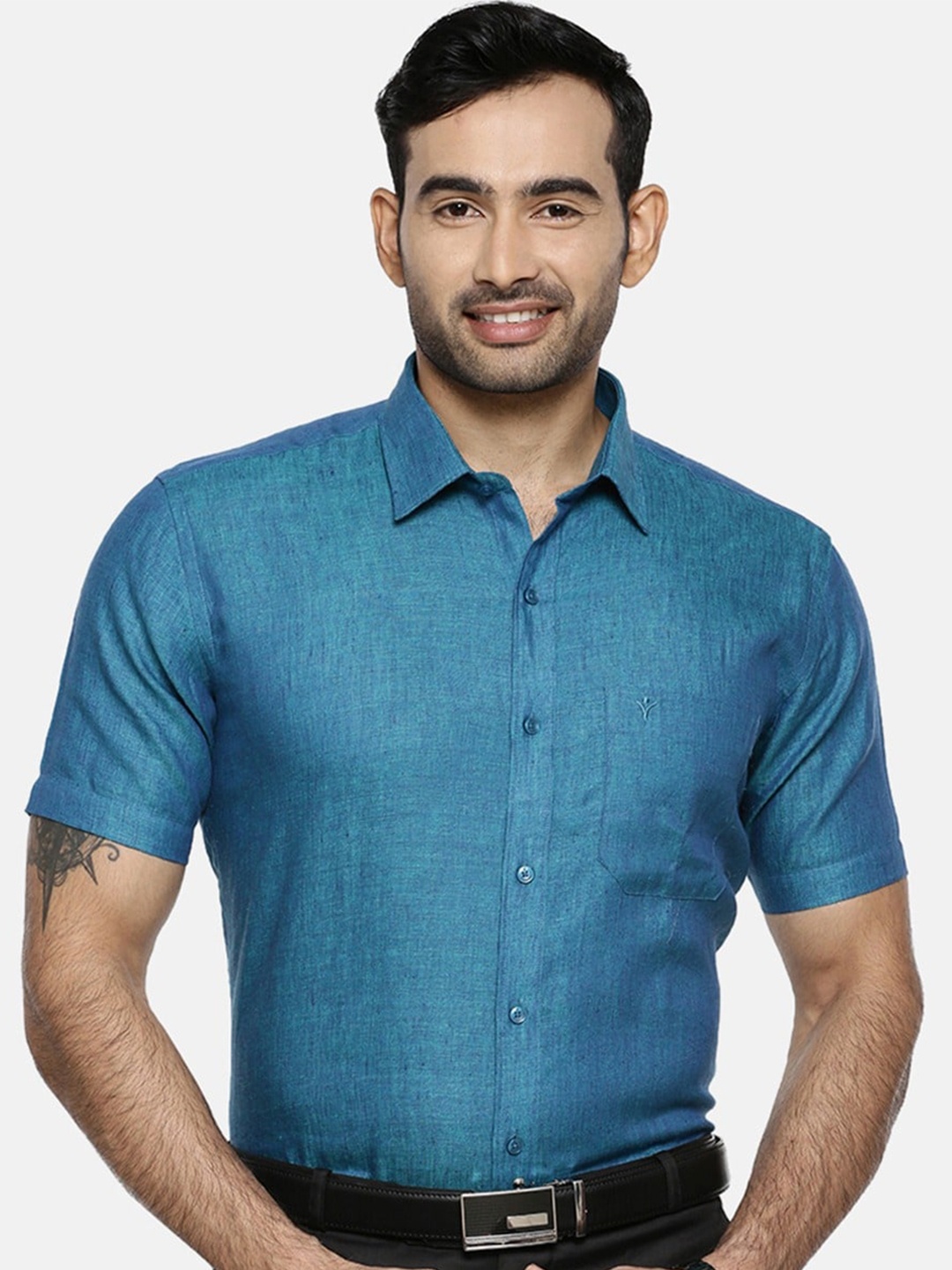 

Ramraj Original Pure Linen Formal Shirt, Blue