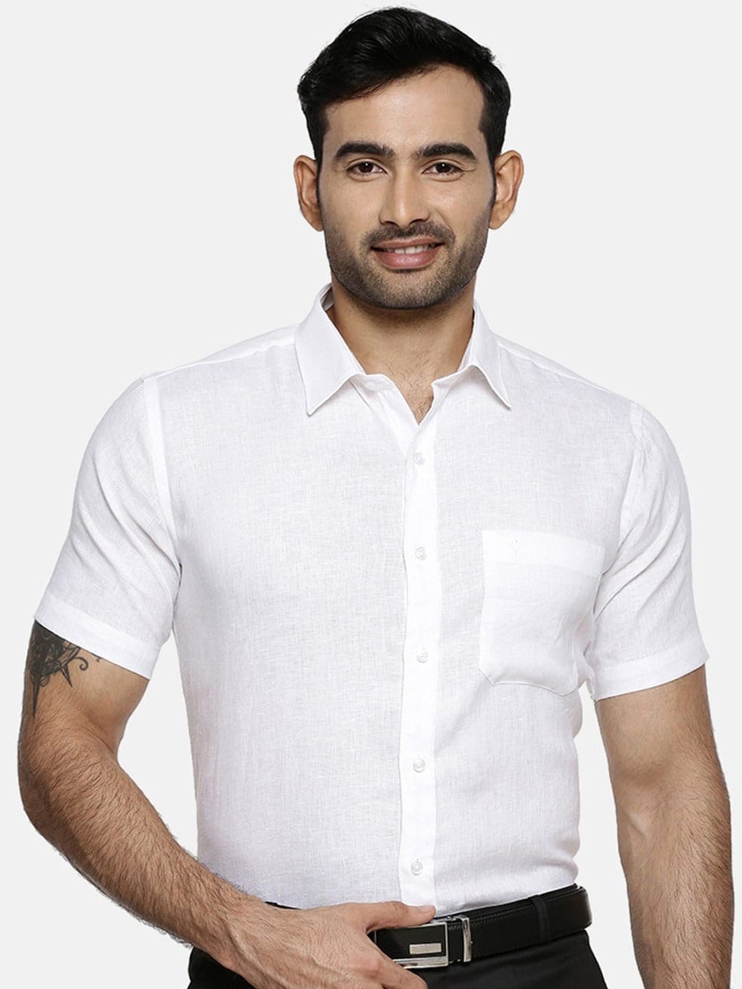 

Ramraj Men Original Cotton Linen Casual Shirt, White