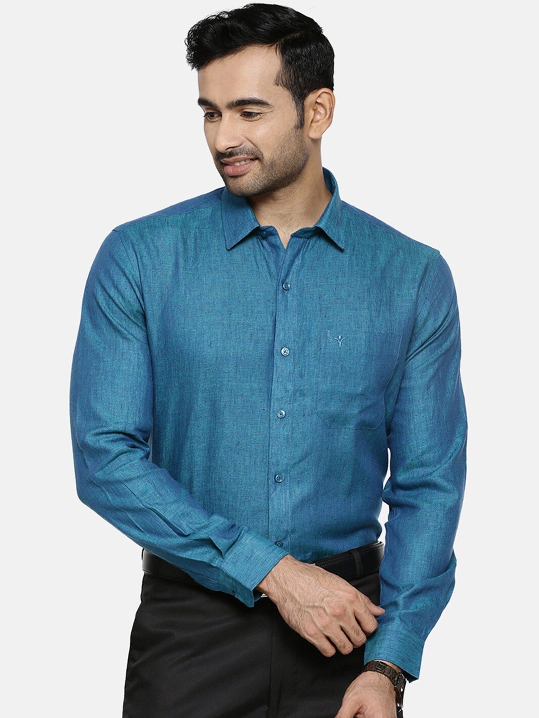 

Ramraj Men Original Pure Linen Casual Shirt, Blue