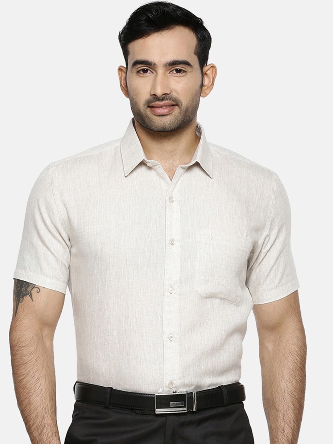 

Ramraj Original Spread Collar Pure Linen Slim Fit Formal Shirt, Grey