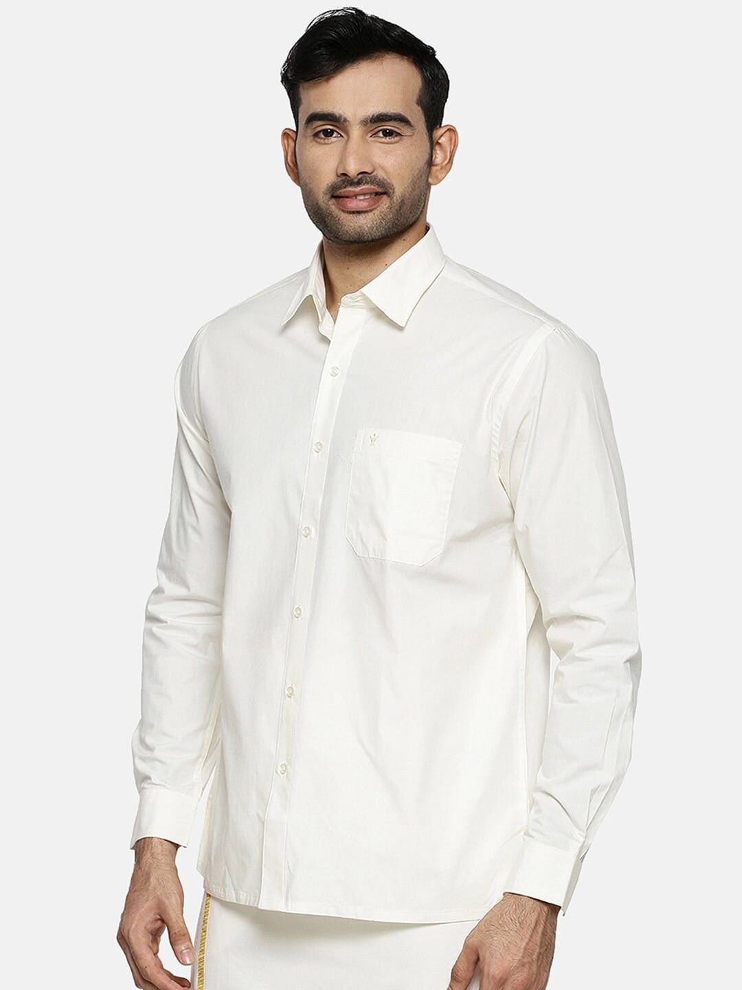 

Ramraj Pure Cotton Spread Collar Tailored Fit Casual Shirt, Cream