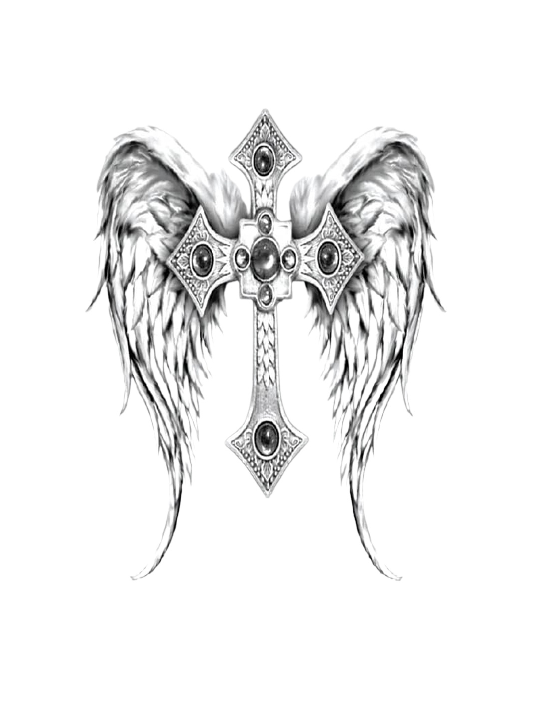 

S.A.V.I. Holy Cross Wings Water Proof & Long Lasting Temporary Tattoo Sticker - Black