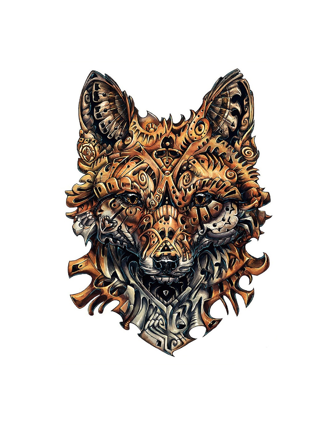 

S.A.V.I. Wolf Design Full Back Water Proof & Long Lasting Temporary Tattoo Sticker - Brown