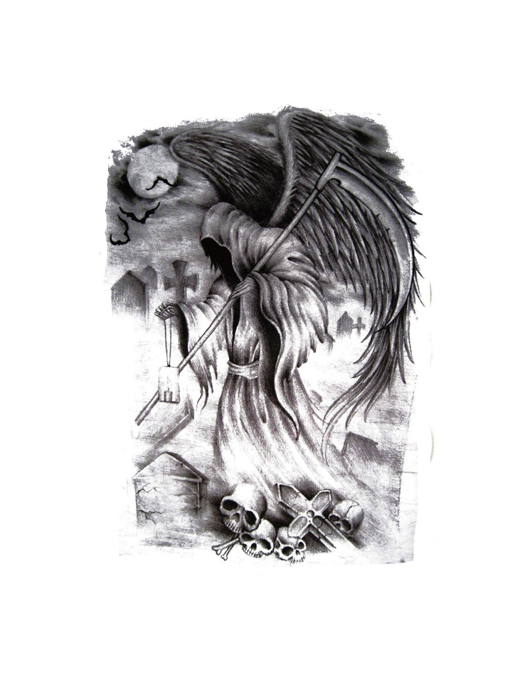 

S.A.V.I. Reaper Angel Designed Waterproof Temporary Tattoo Sticker, Black