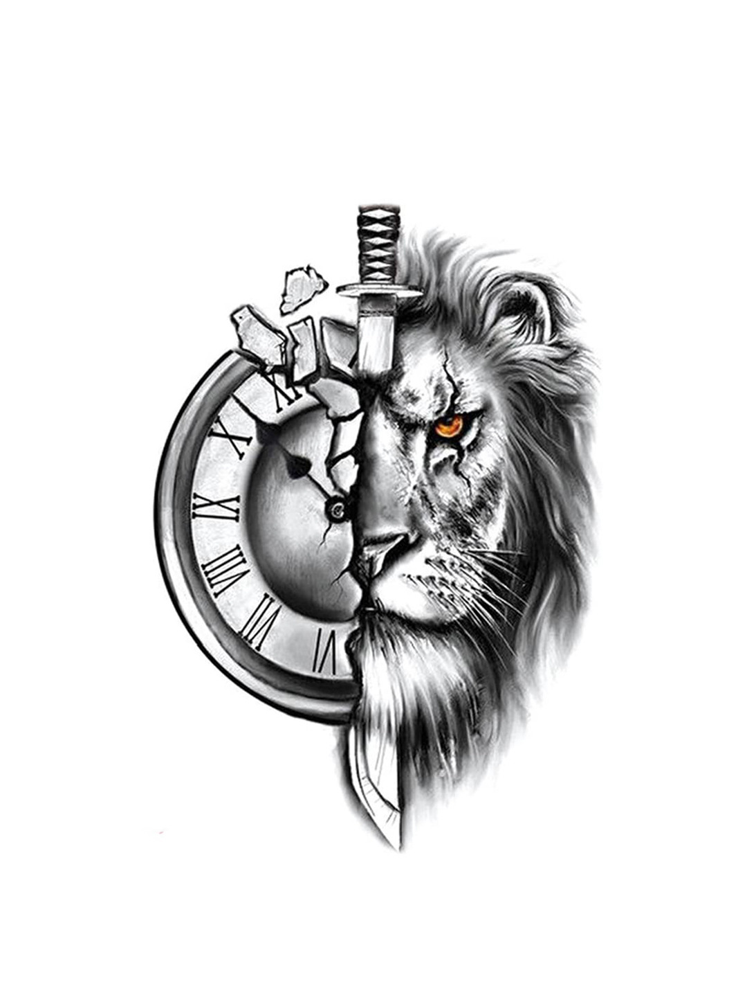 

S.A.V.I. Lion Clock Dagger Waterproof Temporary Tattoo Sticker, Black