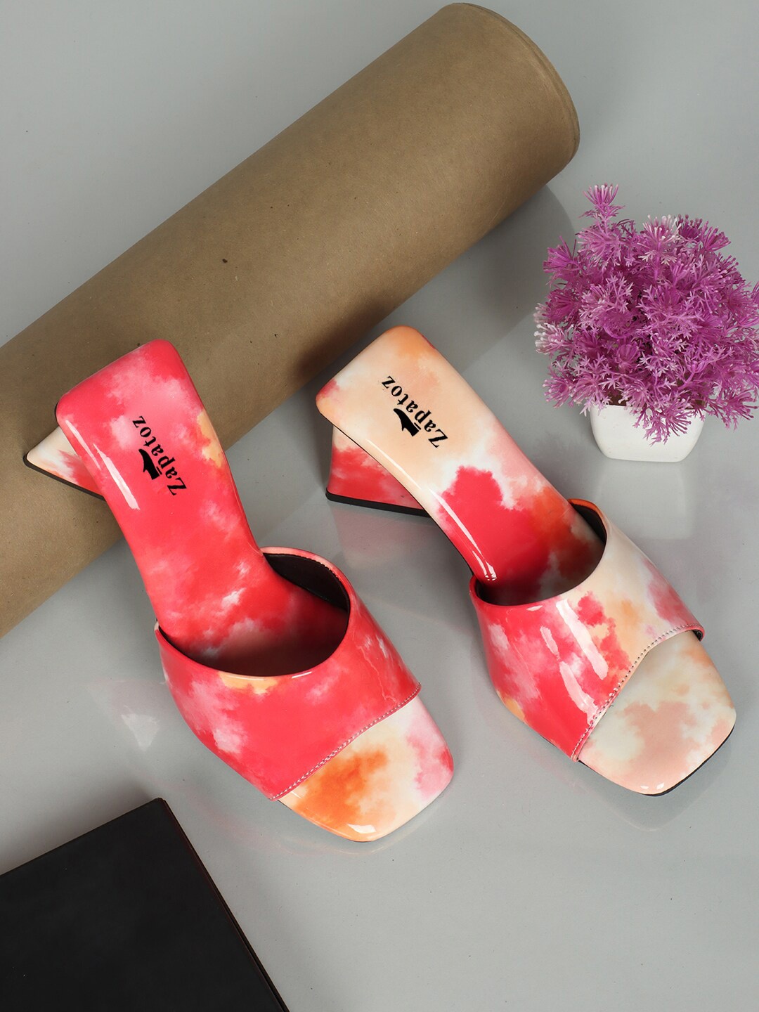 

ZAPATOZ Printed Comfortable Block Heels, Red